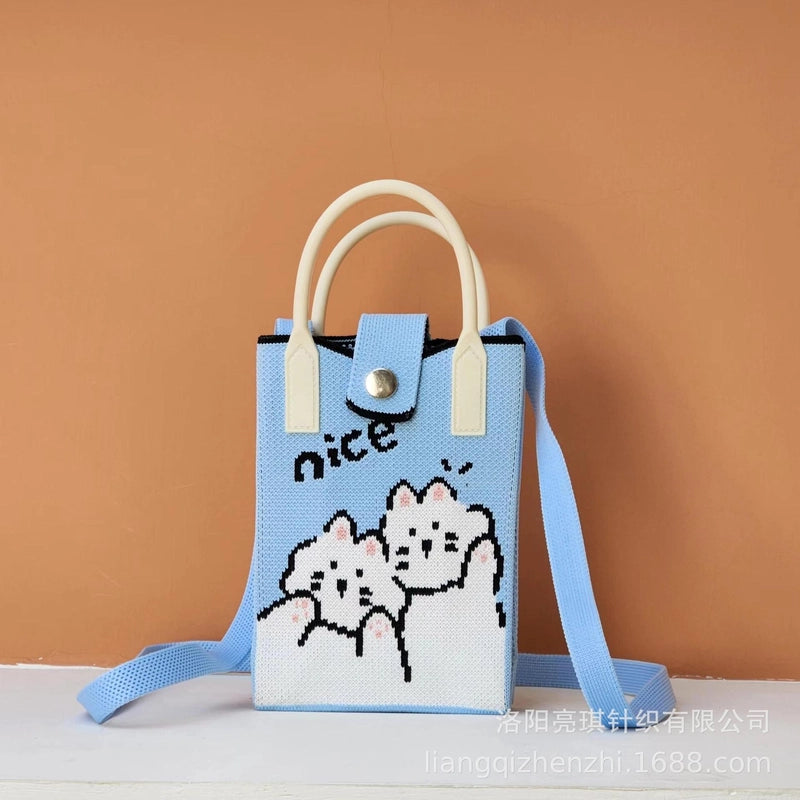 Women’s Polyester Cartoon Cute Square Hidden Buckle Shoulder Bag Handbag Crossbody Bag