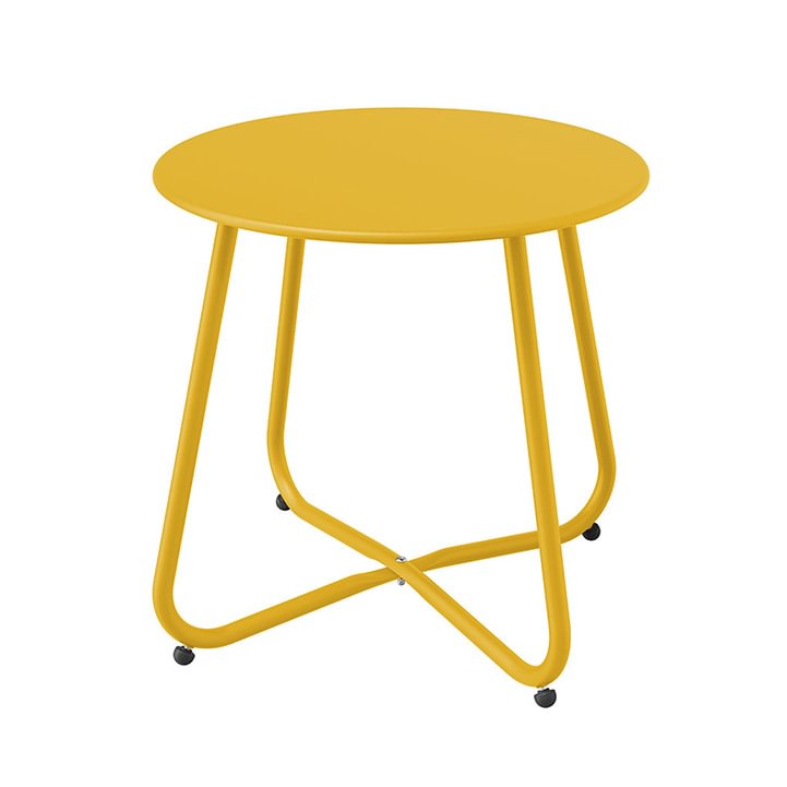 Steel Patio Side Table, Weather Resistant Outdoor Round End Table 