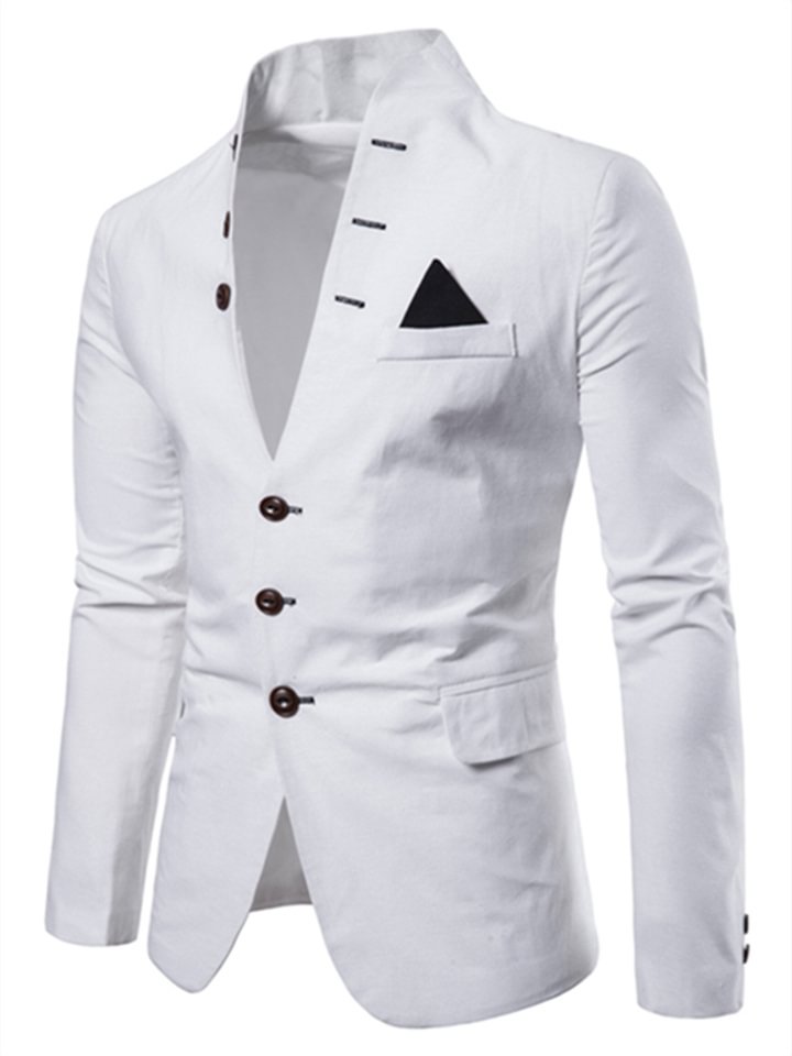 Men's Blazer Sport Jacket Sport Coat Thermal Warm Business Work Single Breasted Stand Collar Business Casual Jacket Outerwear Solid Color Color Block Pocket Khaki Red Navy Blue / Winter / Fall-Hoverseek