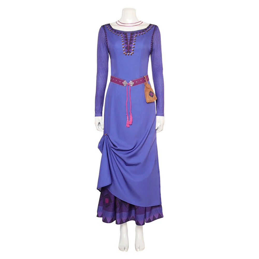 Movie Wish 2023 Asha Purple Dress Outfits Cosplay Costume Halloween Carnival Suit