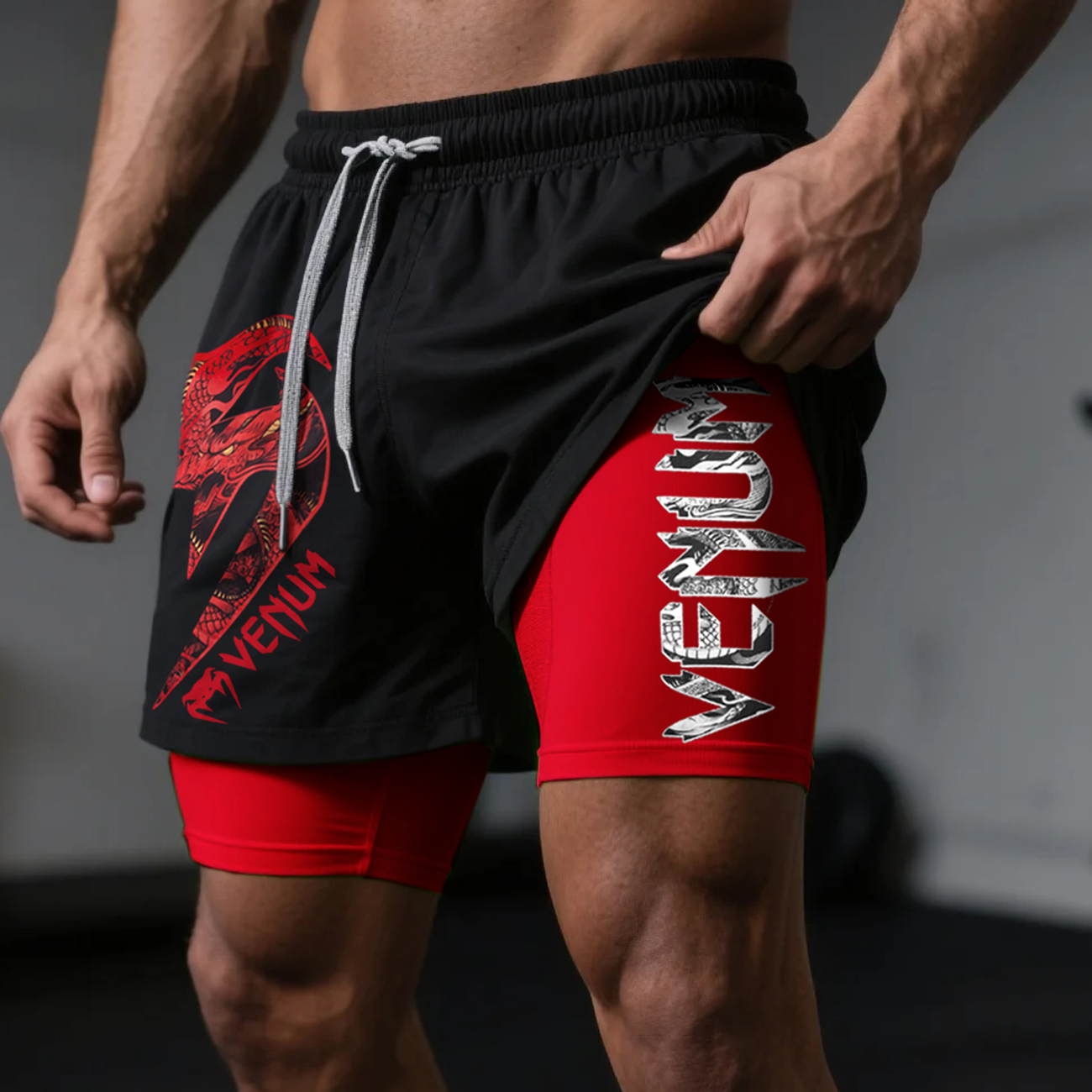 Fitness Double Layer Shorts Basic Shorts For Everyday Use Ultimate Fighter Print Double Layer Shorts / TECHWEAR CLUB / Techwear