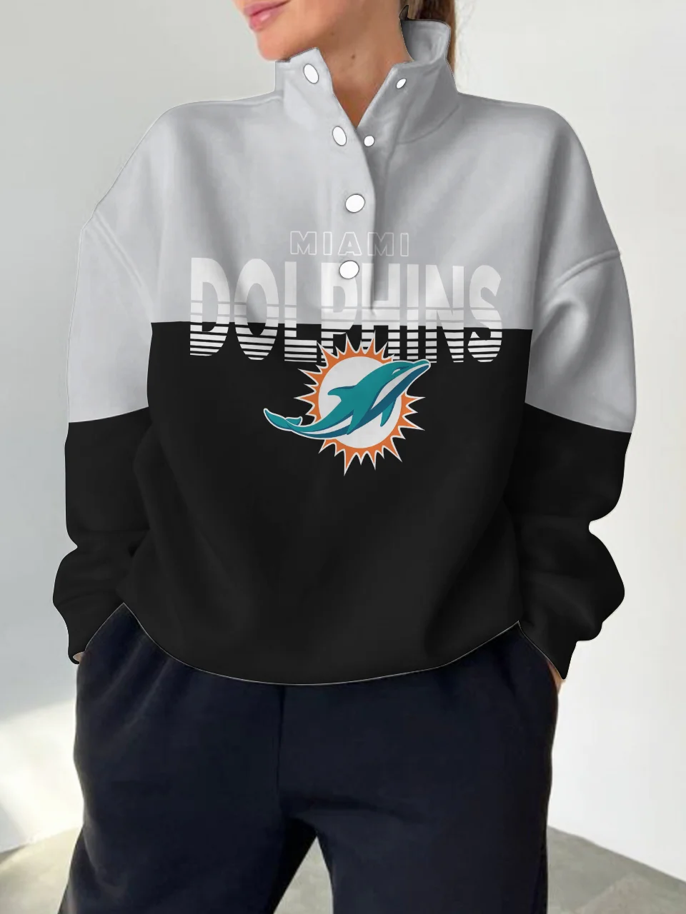 Miami Dolphins 2024 New Design Casual Snap  Mockneck Pullover