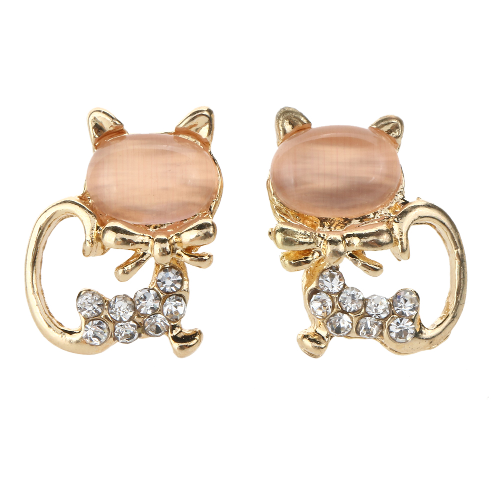 

Cat Eye Stone Diamond Shiny Kitty South Korean Cute Small Animal Earrings, 白色, 501 Original