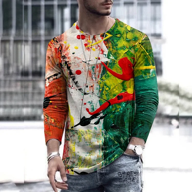 Broswear Men's Abstract Graffiti Street Round Neck Long Sleeve T-shirt