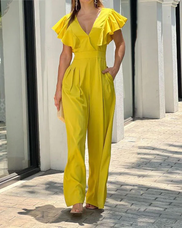 Elegant Ruffled V-Neck Jumpsuit