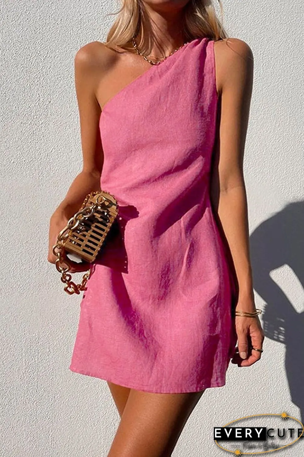 Minimalism One Shoulder Linen Mini Dress