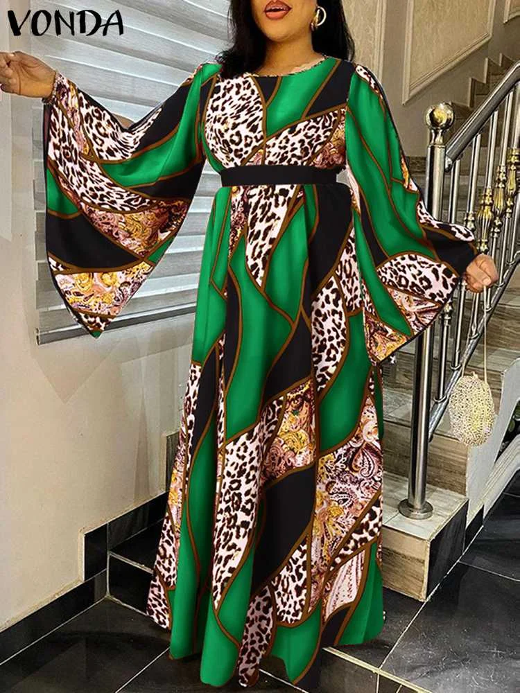 Summer Maxi Long Dress Women Long Sleeve Floral Printed Dress 2022 VONDA Elegant Sundress High Waist Party Ball Gowns Vestidos