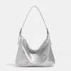 Stylish Heart Round Rivet Silver Beige Women's Shoulder Bag
