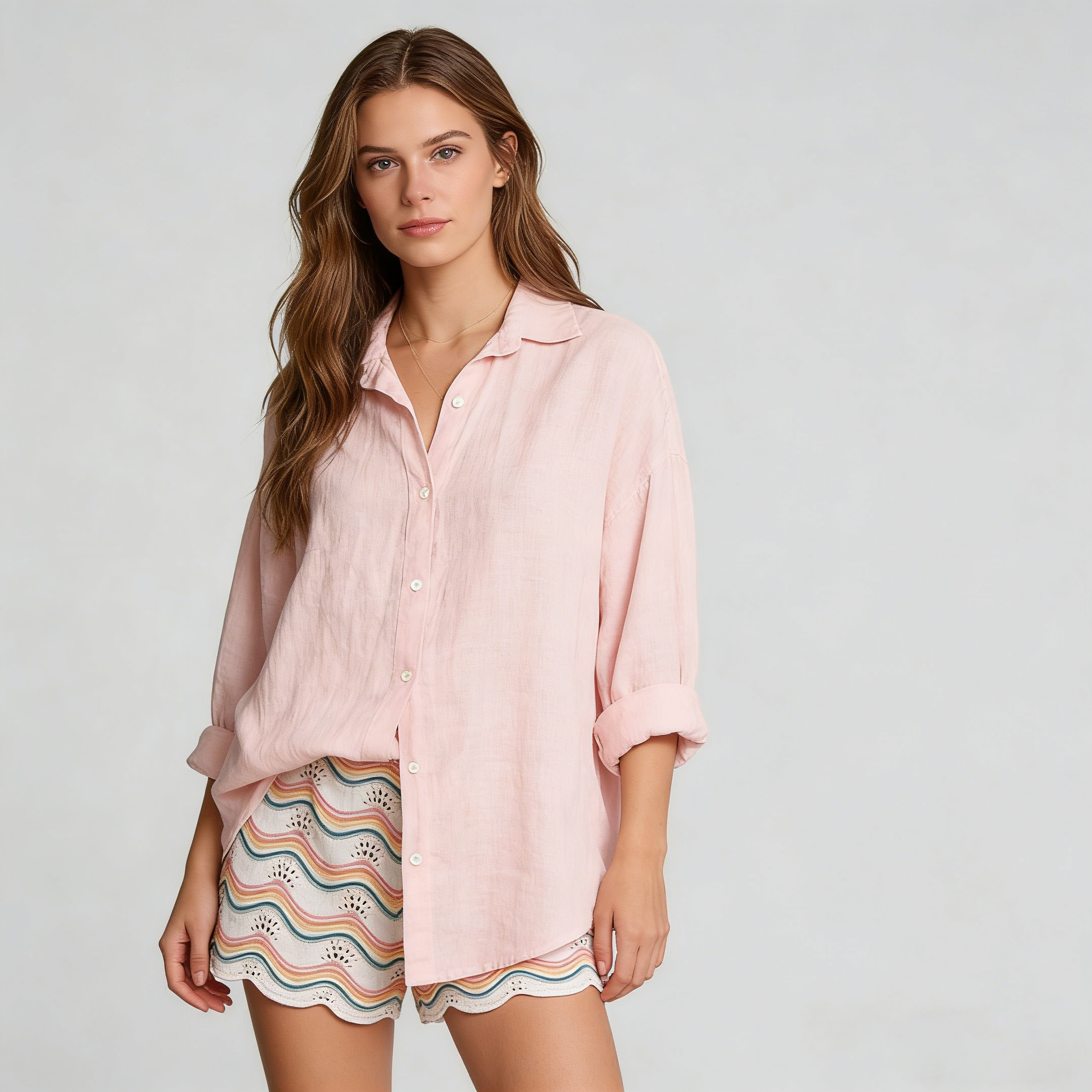 Linen Shirt Women 100% Linen Oversized Long Sleeve Beach Top REAL SILK LIFE