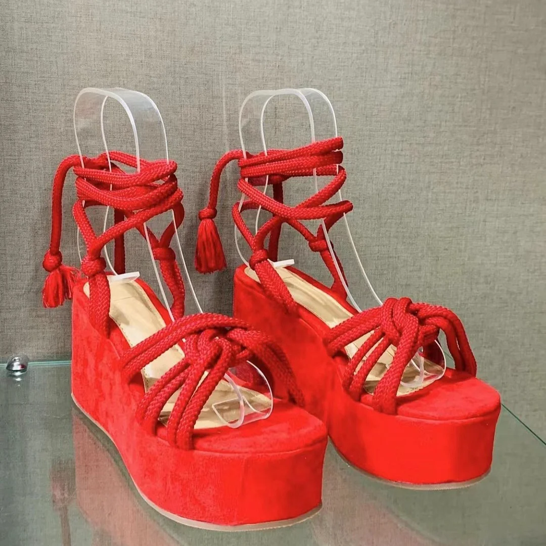 Yyvonne Women's Shoes 2025 Summer New Fish Mouth Strap Slopes Sandals Women's Large-Size Thick-Soled Shoes