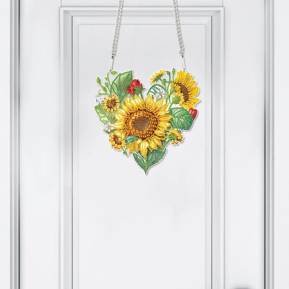DIY Love Sunflower Acrylic Single-Sided Special Shaped Diamond Painting Wall Decor Wreath for Home Window Decor