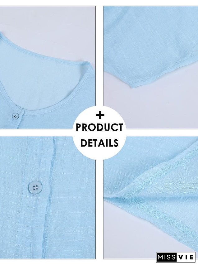 Women's Casual Dress Shirt Dress Cotton Linen Dress Mini Dress Blue Purple Pink Short Sleeve Pure Color Spring Summer V Neck Beach Basic Daily Weekend Loose Fit Linen S M L XL XXL 3XL