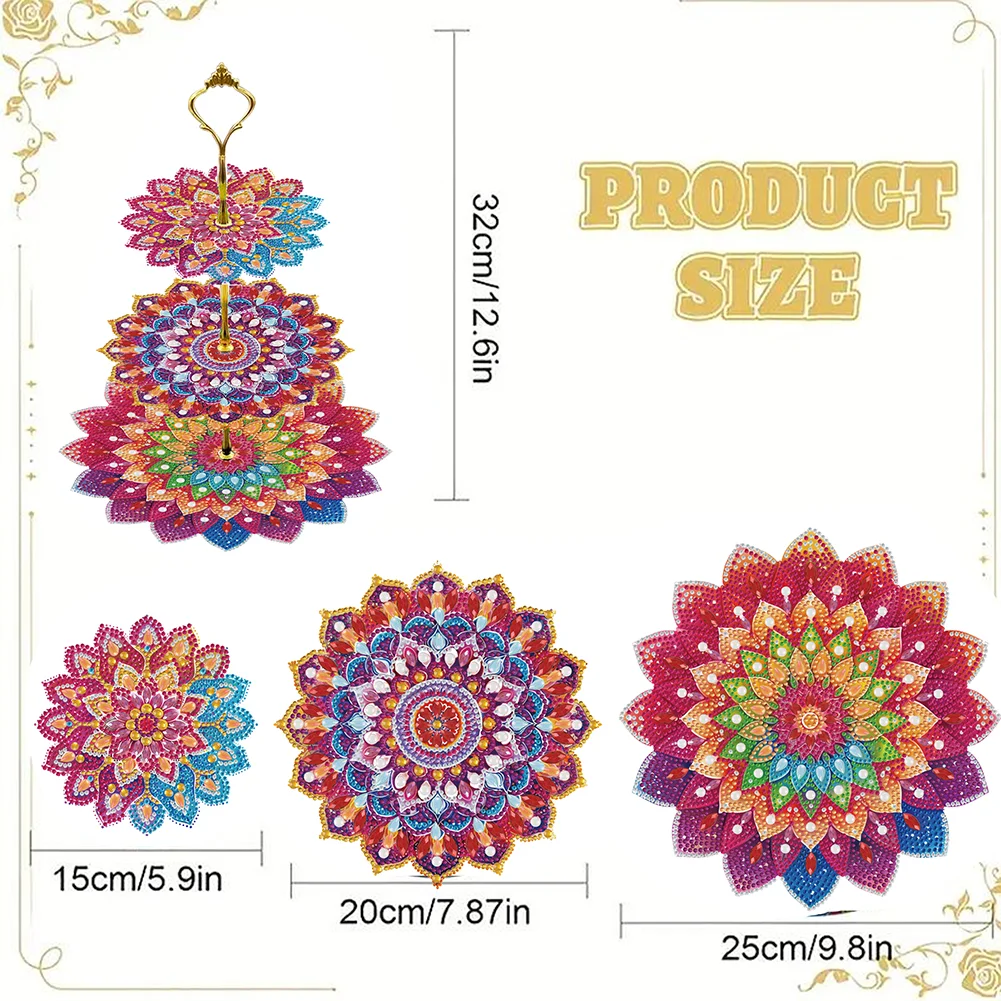 3 Tier 5D DIY Mandala Acrylic Diamond Painting Cupcake Stand for Kitchen Table Decor 