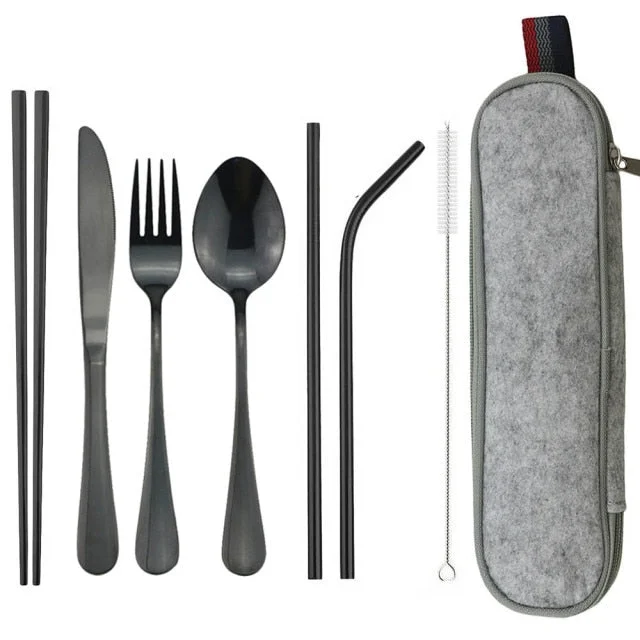 Eco-Friendly Cutlery Set Reusable Flatware with Portable Case