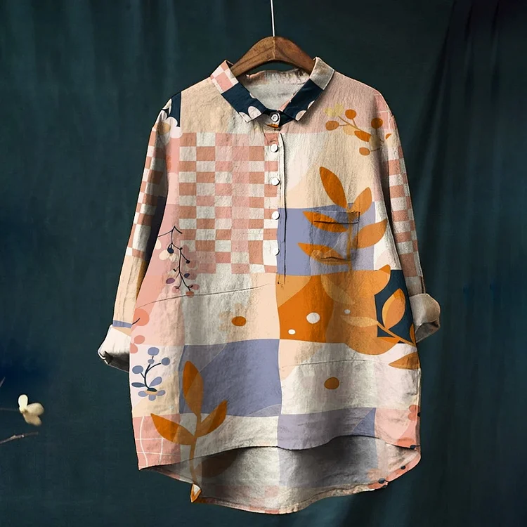 Women's Flowers Print Casual Cotton And Linen Shirt