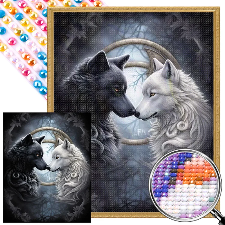 Black And White Twin Wolves 40*50CM(Canvas) AB Round Drill Diamond Painting gbfke