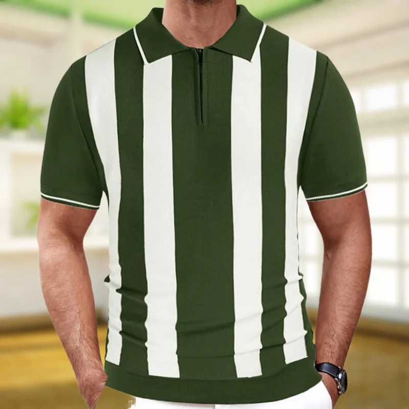 Uveng Uveng Men's Summer New Striped Spliced Knitted Knitted Short-Sleeved Polo Shirt Tide SY0117