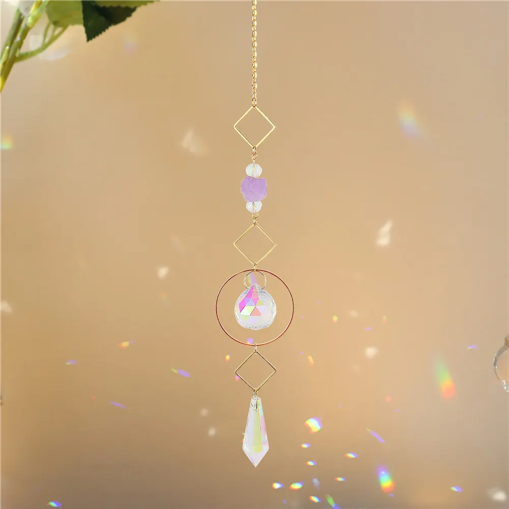 Metal Rainbow Collection Hanging Sun Crystal Prisms Home Wall Decor (K)