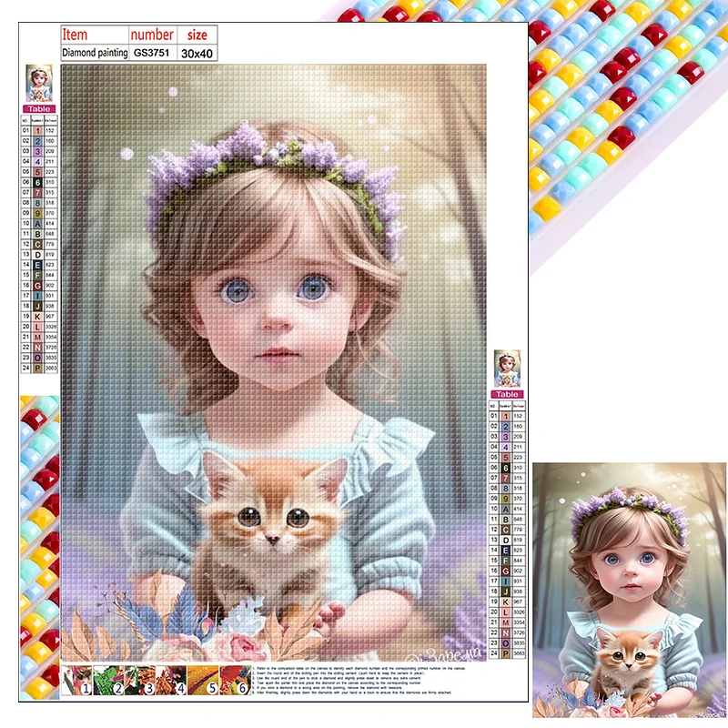 Girl and Cute Pet - Full Square - Diamond Painting (50*70cm)