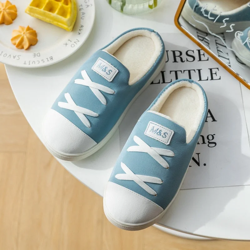 Comemore Man Women Winter Home Warm Cotton Slippers Couple Bedroom Indoor Sneakers New Woman Fluffy Slides Plush House Shoes 202