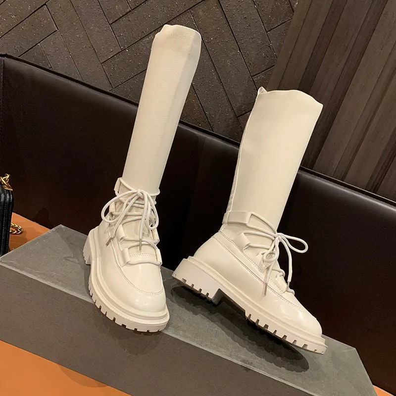 Punk Style Boots Woman Ladies Casual Stretch Fabric Socks Boots Fashion Cross-tied Women Shoes Platform Boots Gothic Women