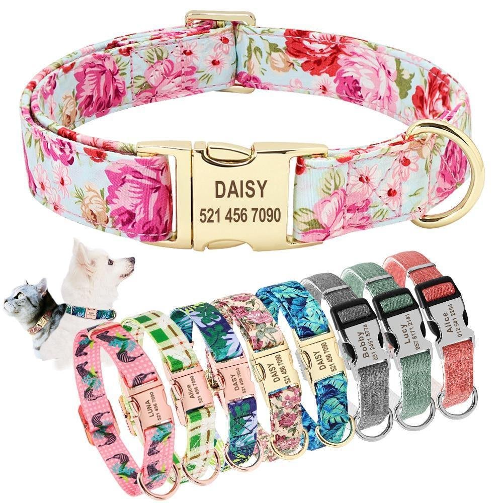 Personalized Floral Print Dog Collar