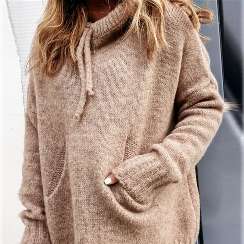 Hooded Kangaroo Pocket Casual Knit Sweater