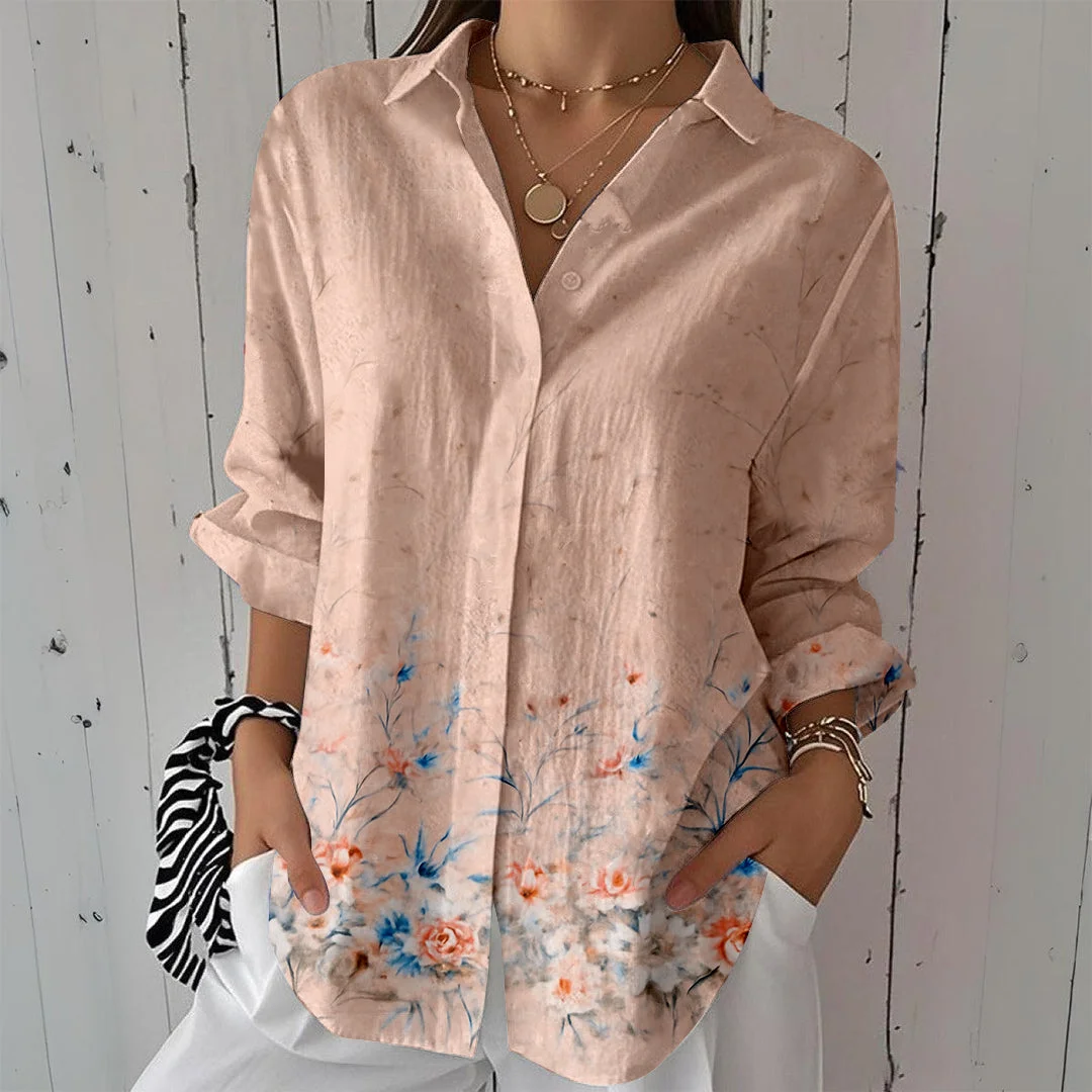 Style & Comfort for Mature Women Women Floral,Pink, Ladynora DZCL0020 3/4 Sleeve Shirt Collar Printed Button Tops