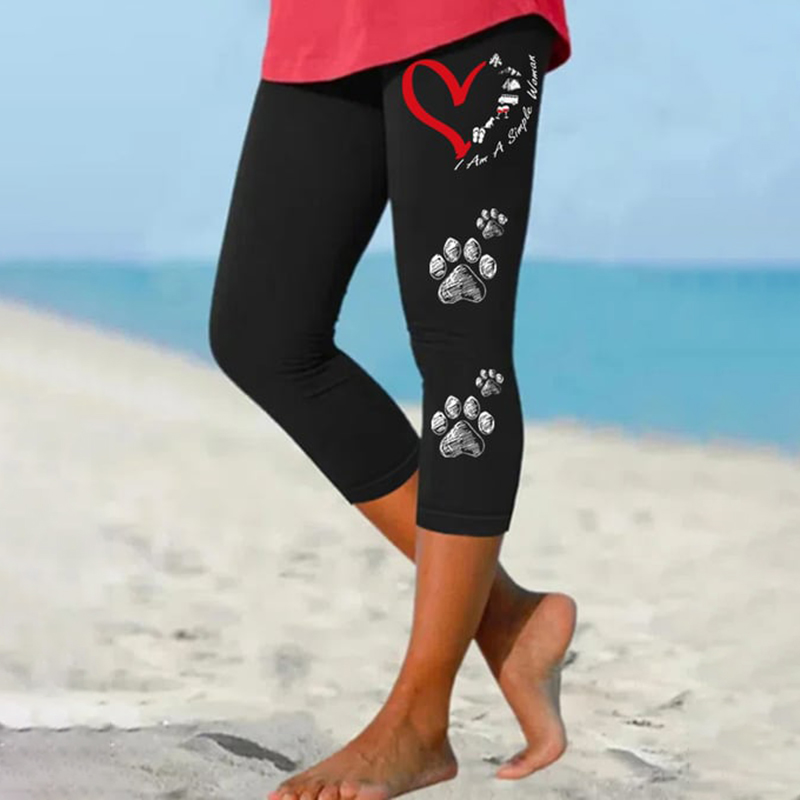 I'm A Simple Woman Dog Paw Print Cropped Leggings wearshes
