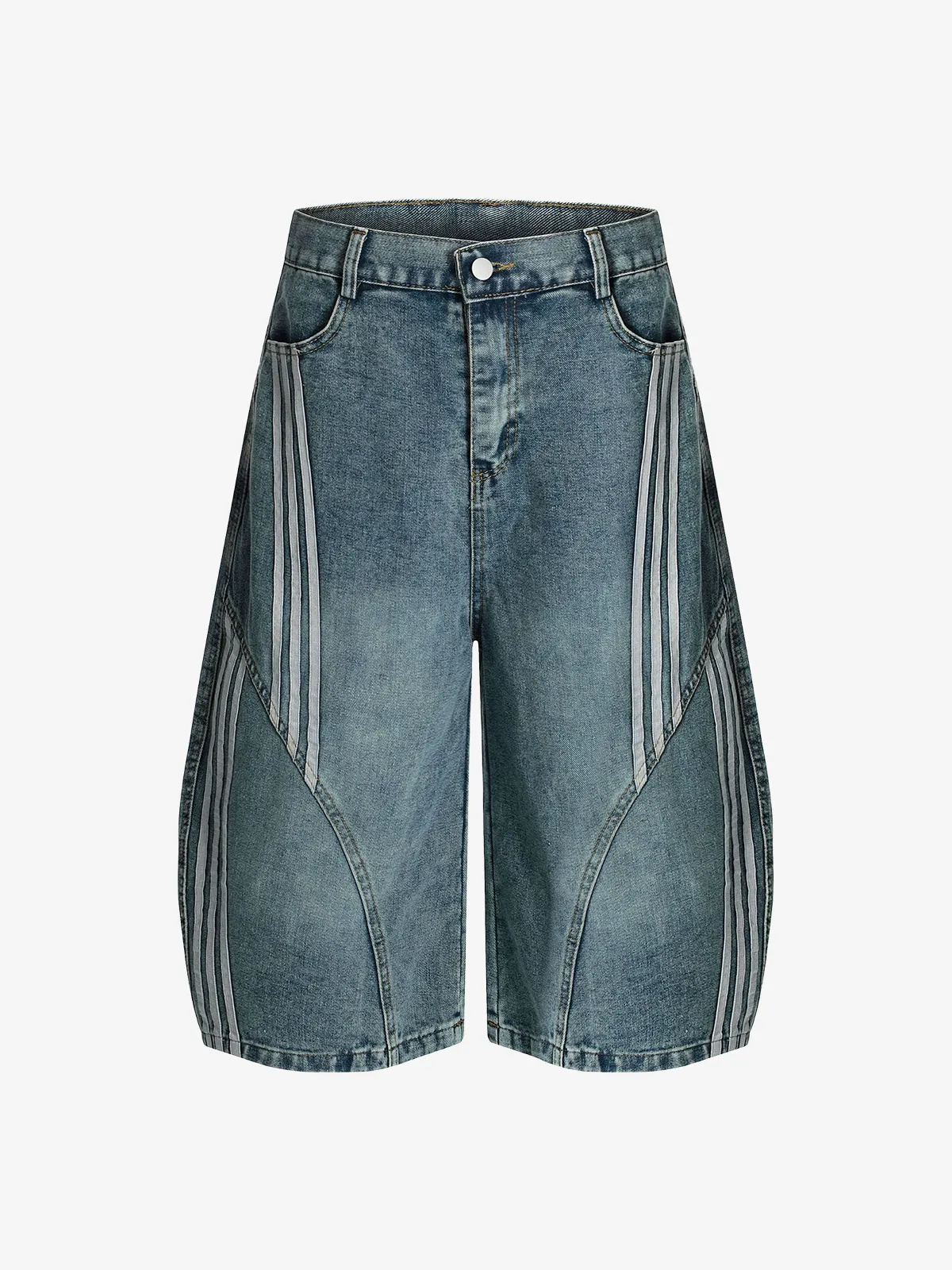 Blue Act Chic Washed Side Stripe Longline Jorts Front