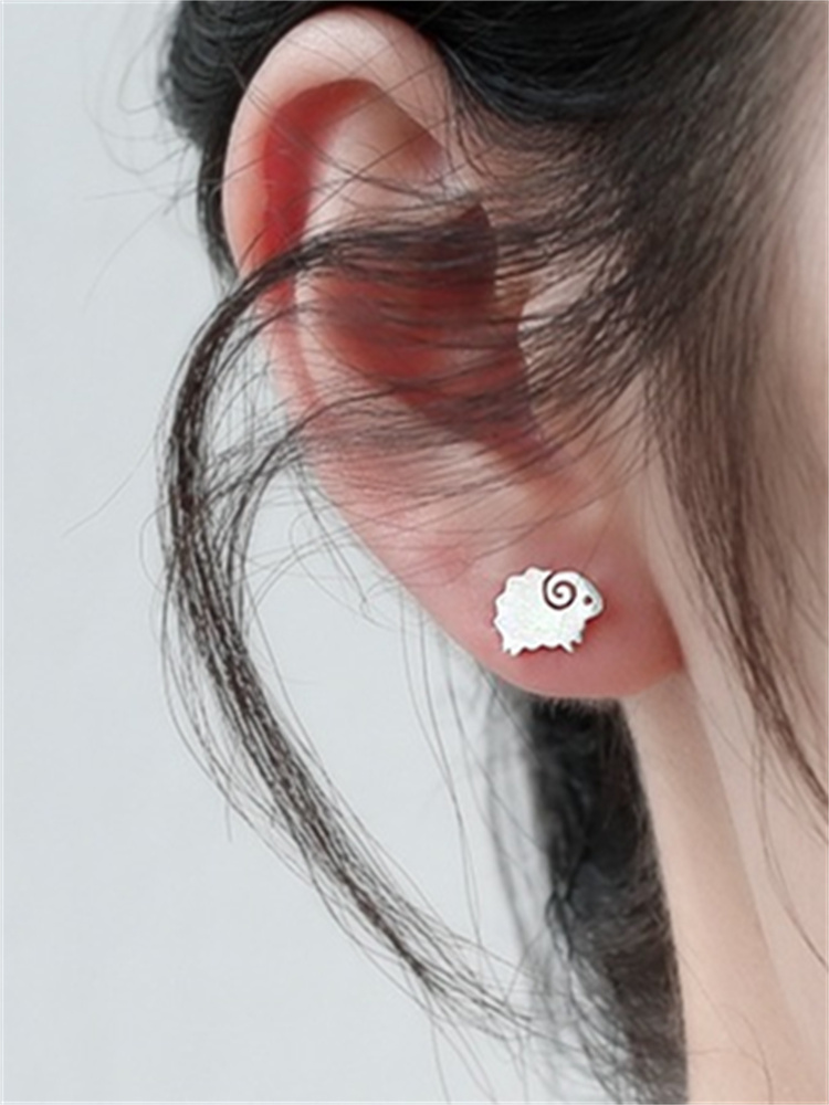 Comstylish Little Sheep Carved Silver Earrings