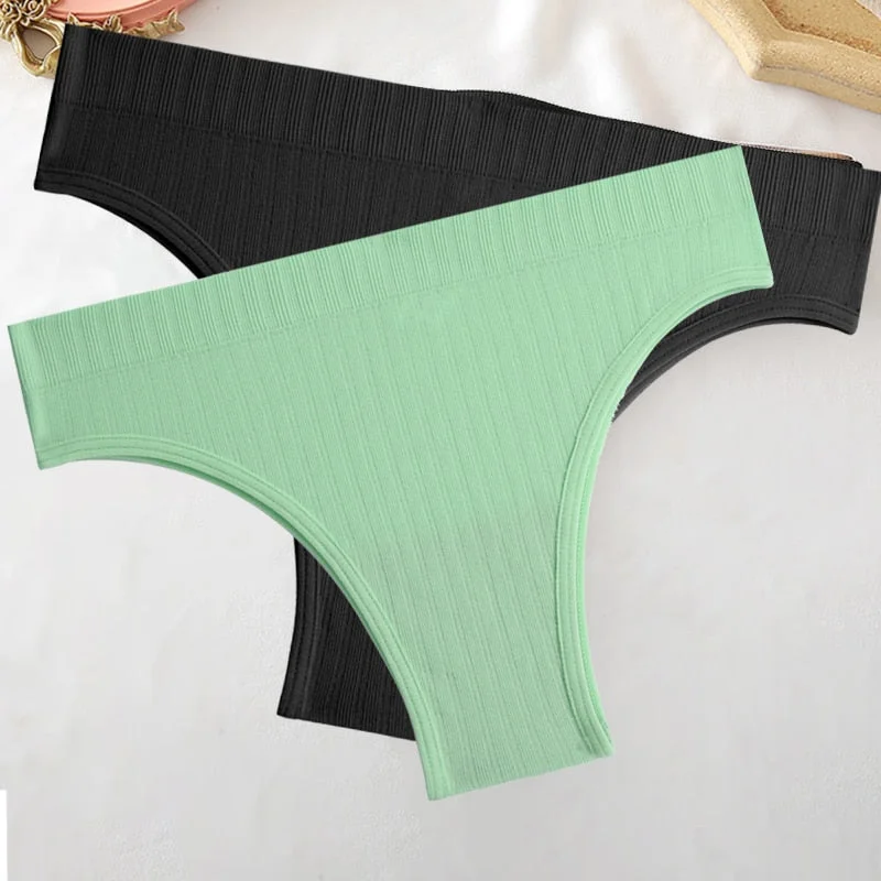 FINETOO 2PCS/Set M-XL Women Seamless Pantys 9 Solid Colors Sexy Brazilian Panties  Midi-Waist Underpants For Girls Fashion Thong