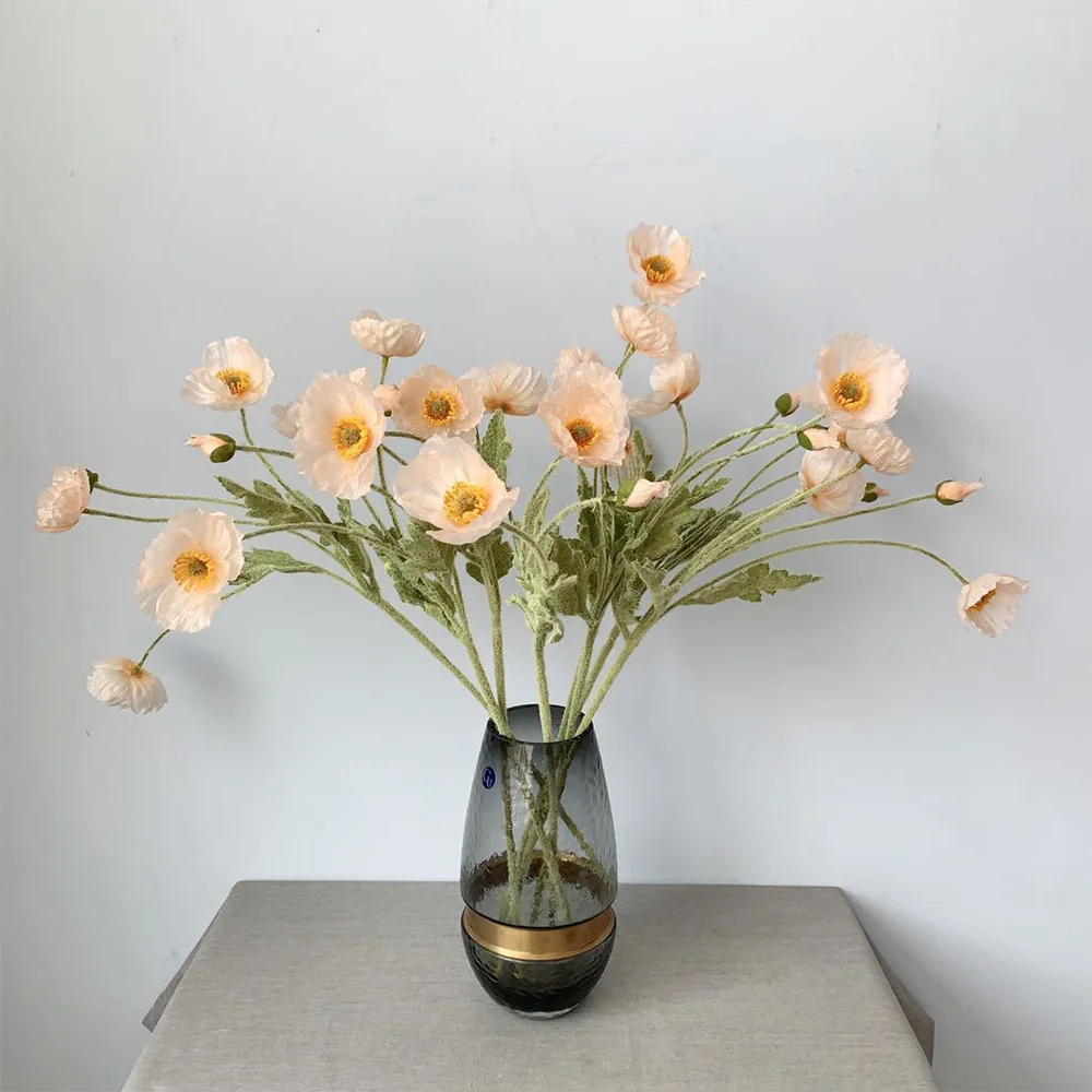 Peach Yellow Silk Poppy Flower - 23"