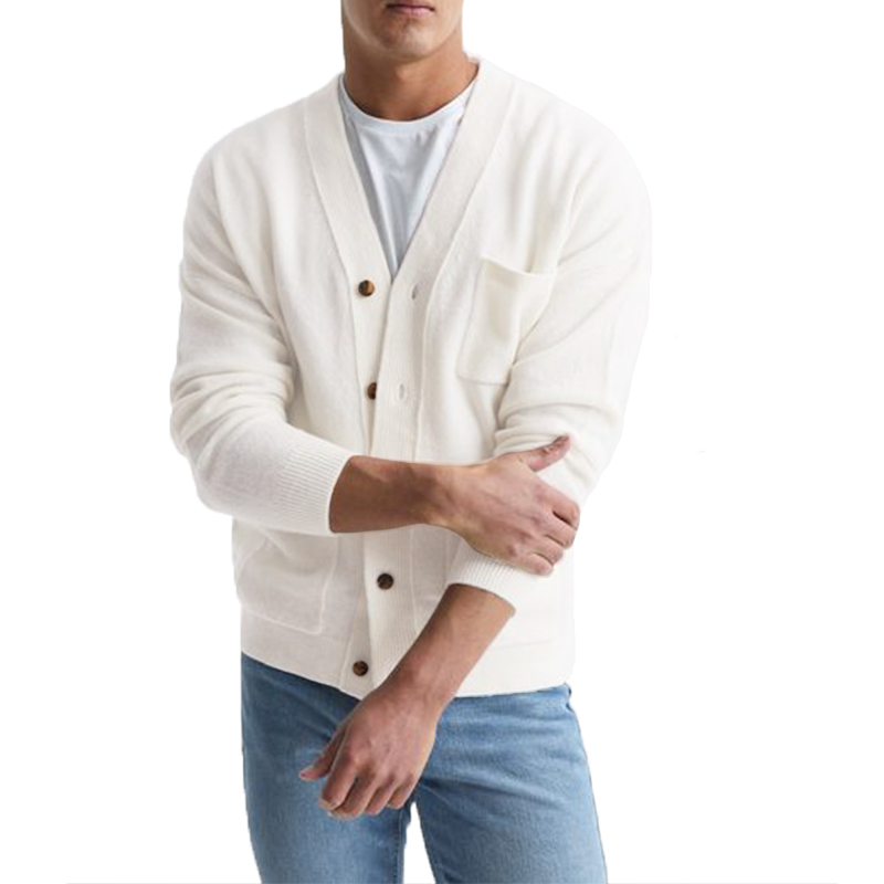 Men s Cotton V Neck Sweater Knitted Cardigan Coat