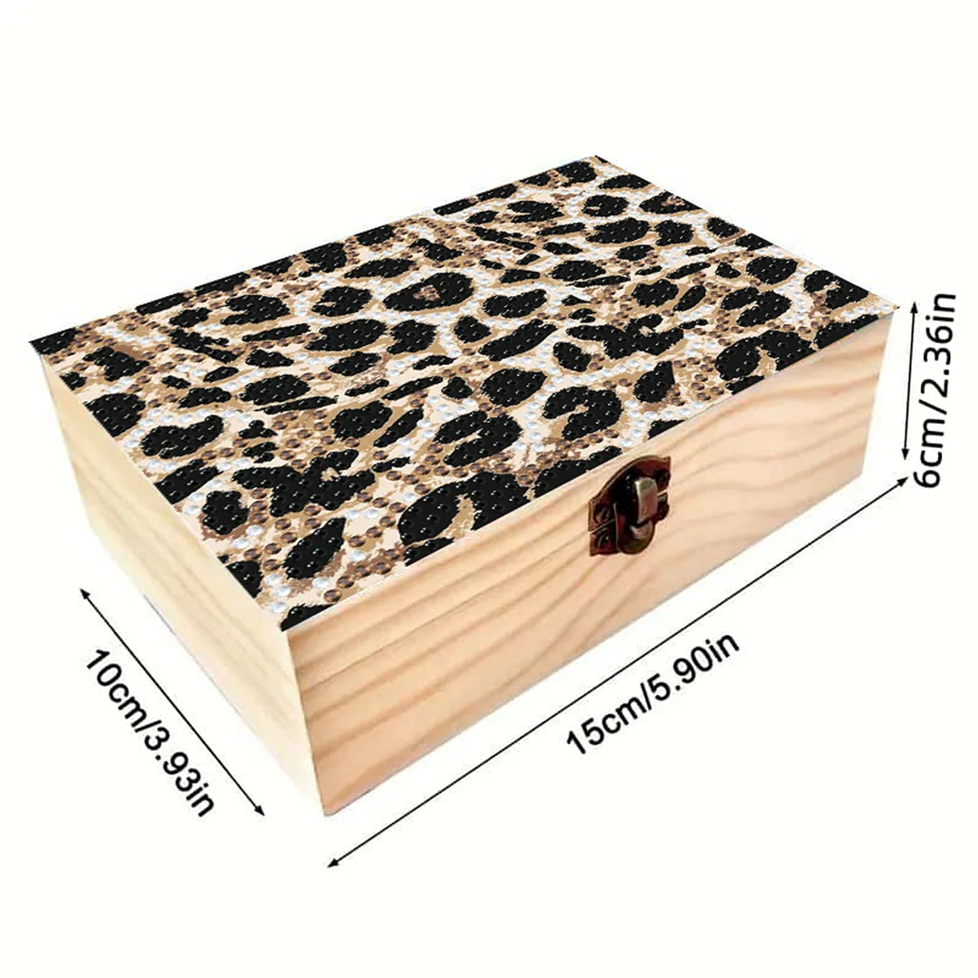 5D DIY Diamond Painting Handmade Wood Storage Box for Home Decor (Leopard Print)