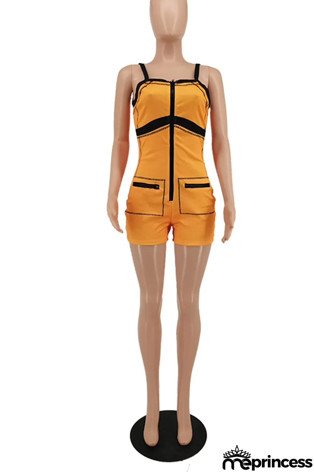 Yellow Casual Solid Split Joint Zipper Collar Skinny Jumpsuits