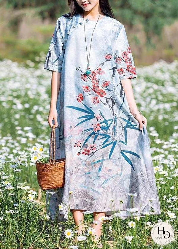 Organic O Neck Half Sleeve Tunic Pattern Tutorials Print Long Dress