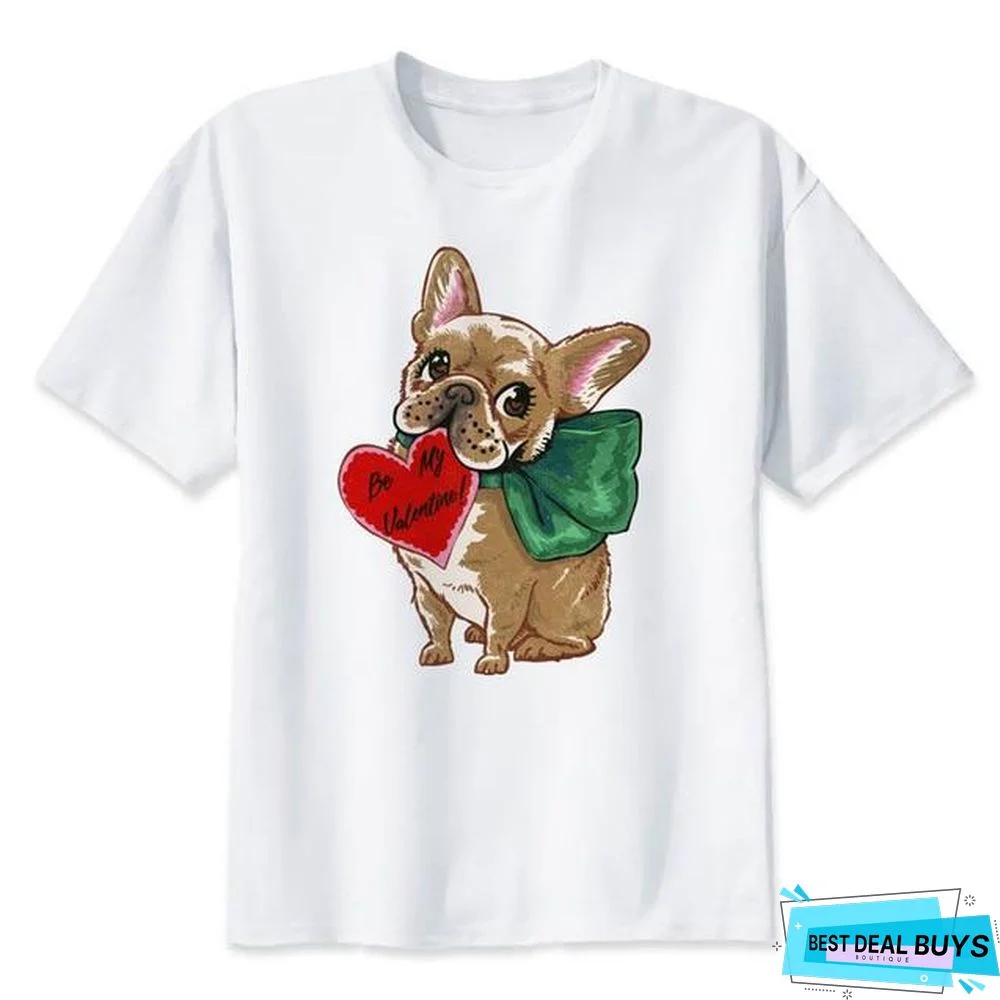 French Bulldog Casual White Printed Short Sleeve T-Shirt For Men/Women Tops Tees