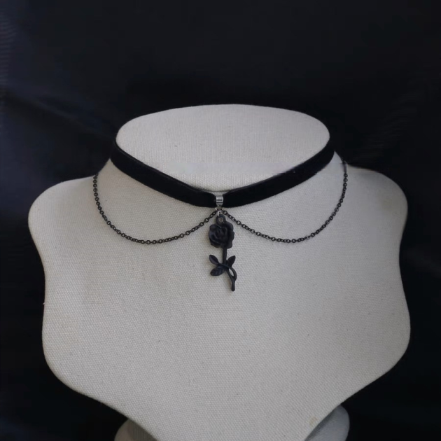 Gothic Dark Velvet Black Rose Choker