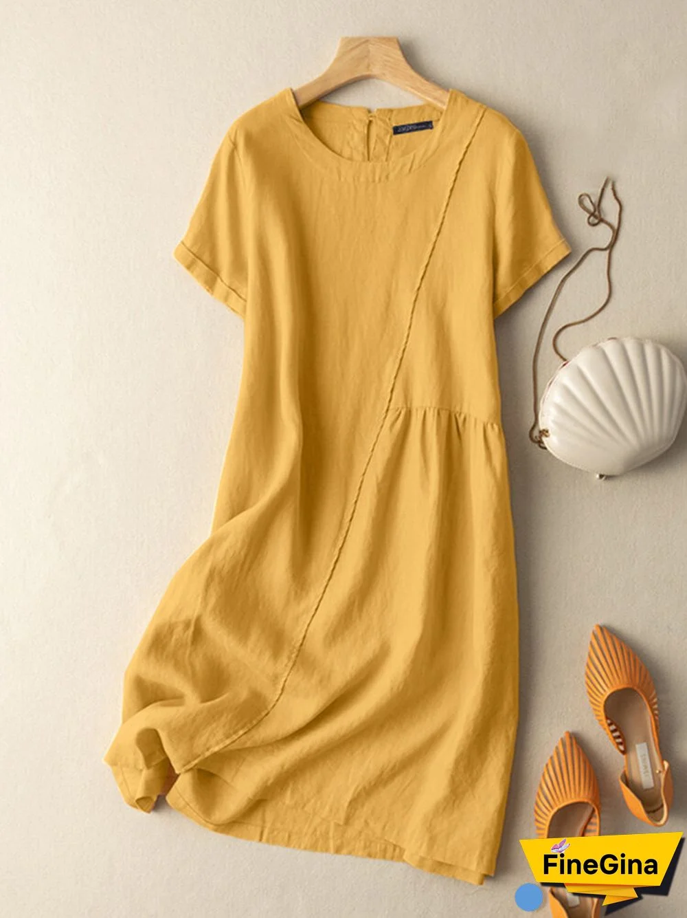 Solid Short Sleeve Crew Neck Casual Dress For Women