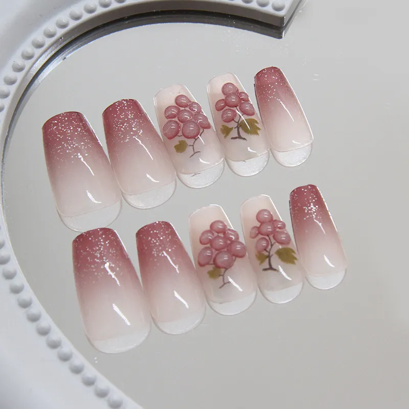 Churchf Churchf Nail Patch Fresh Removable Nail 3D Stereo Grape Wear Armor French Fine Flash Beauty Nail Piece Diamond Style