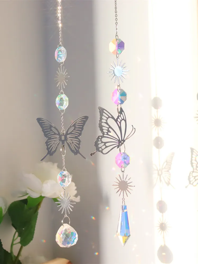 Wind Chime Crystal Light Catcher Butterfly Devil Eye Ornaments Home Decor