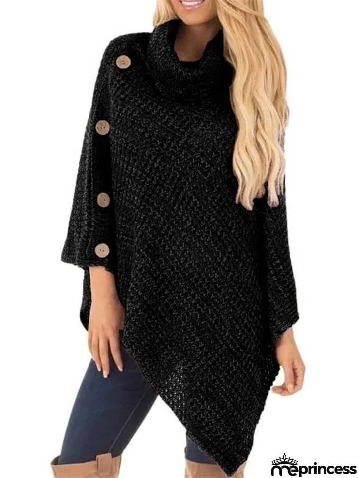 Women Fashion Warm Turtleneck Asymmetrical Sweater Cloak