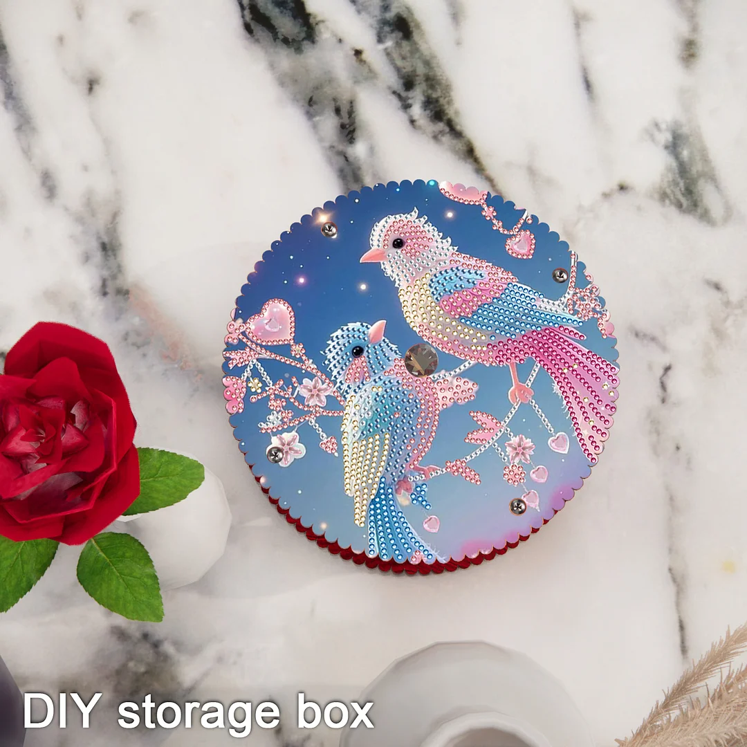 Pearl 5D DIY Diamond Art Painting Snack Box with Lid Home Wood Storage Organizer