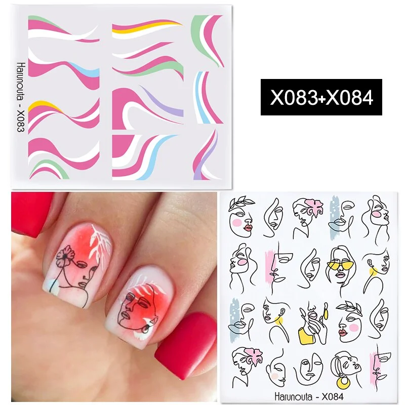 Harunouta 6Pcs Black Leaves Flower Water Decals Dandelion Geometrics Pattern Stickers Sliders For Nails DIY Decoration-Nail Inspo