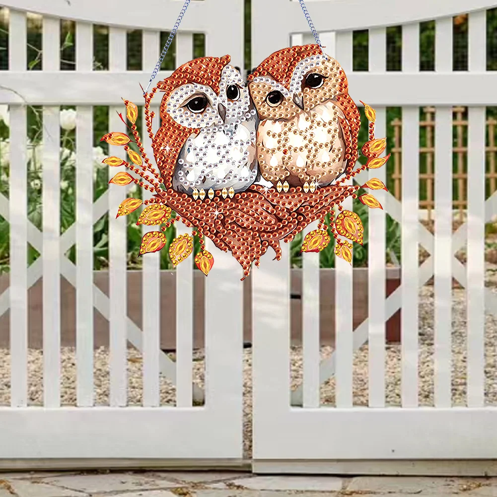 DIY Autumn Owl Special Shape Diamond Painting Hanging Pendant