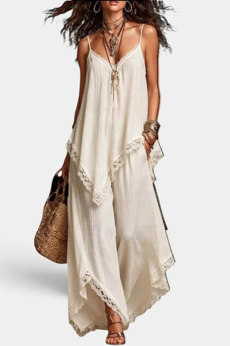 Boho Lace Maxi Dress with Spaghetti Straps