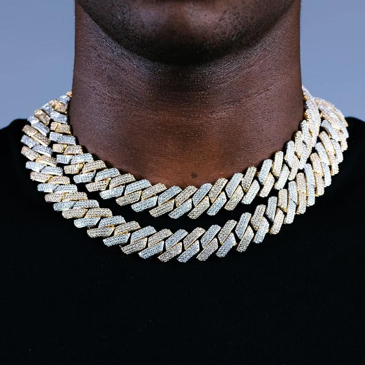 Vessful Hip Hop Two Tone Prong Cuban Link Chain Iced Out Men Jewelry-VESSFUL