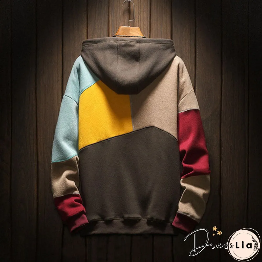 Men's Fashion Color-Block Casual Hoodie
