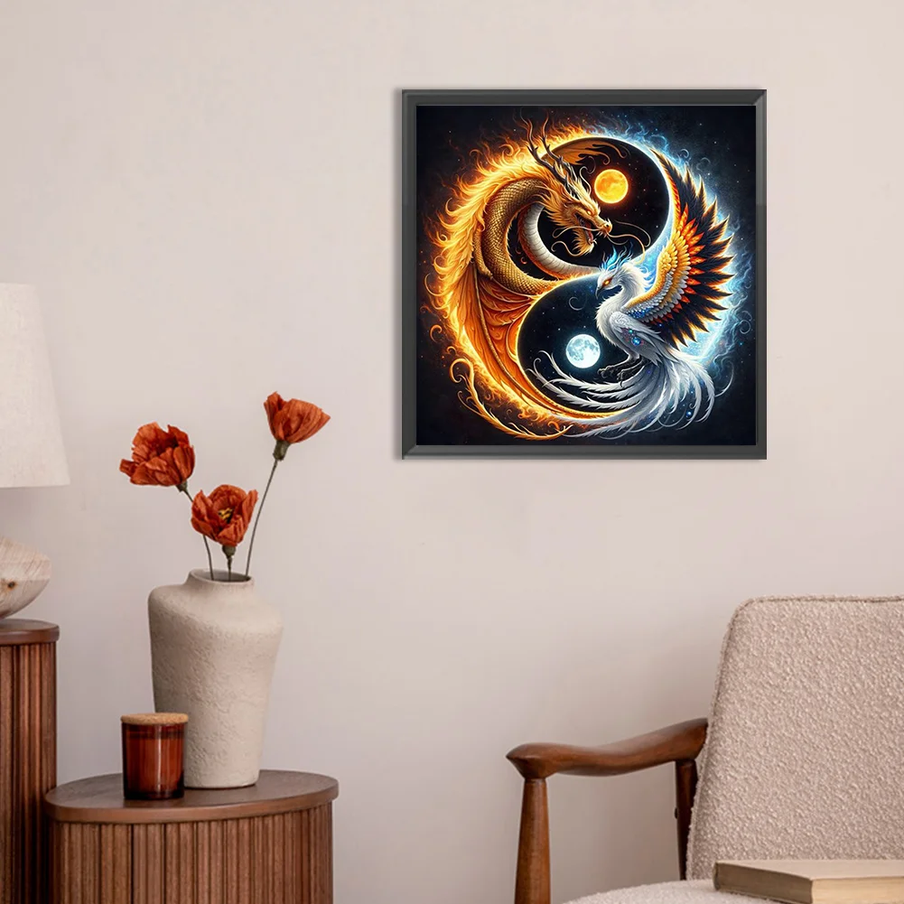 Diamond Painting - Full Round Drill - Yin Yang Dragon Phoenix(Canvas|30*30cm)